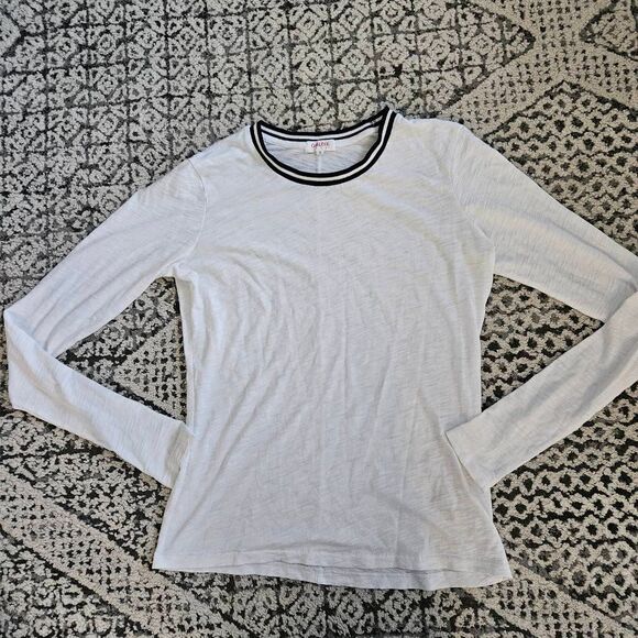 Goldie White Burnout Striped Collar Long-Sleeve Tee Size Small - Picture 1 of 5